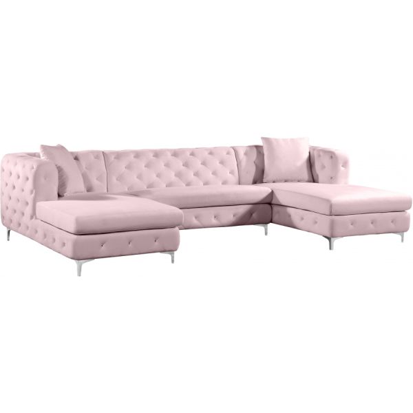 Velvet Sectional Sofa In Pink