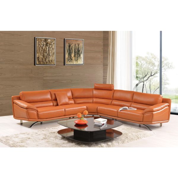 533 Leather Sectional Sofa In Orange Free Shipping Get Furniture