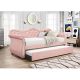 Abby Upholstered Velvet Daybed with Trundle in Pink