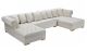 Ansonia Contemporary 3 Piece Velvet Sectional Sofa in Cream & Gold