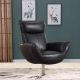Rainford Italian Top Grain Leather Swivel Lounge Chair in Black