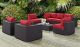 Convene 8 Piece Modern Outdoor Patio Sectional Set in Espresso Red