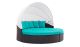 Convene Canopy Outdoor Patio Daybed with Ottoman in Espresso Turquoise