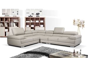 2119 Leather Sectional Sofa in Light Grey