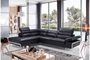 2347 Leather Sectional Sofa in Black