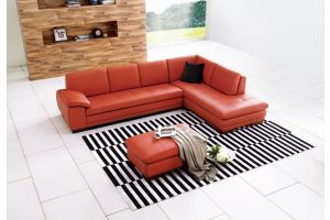 Angelo Italian Leather Sectional Sofa in Pumpkin