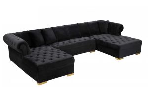Ansonia Contemporary 3 Piece Velvet Sectional Sofa in Black & Gold