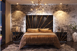Oro Bedroom Set in Black High Gloss