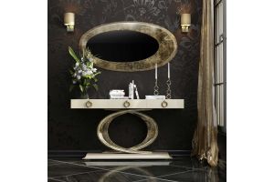 Almeria Modern Console Table in High Gloss Ivory & Gold