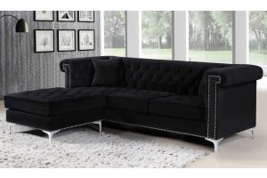 Damian Velvet Reversible Sectional Sofa in Black
