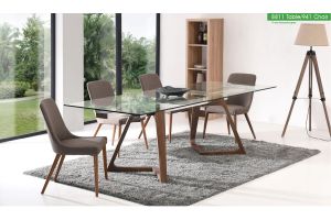 ESF 8811 Dining Table with 941 Chair Dining Set in Brown