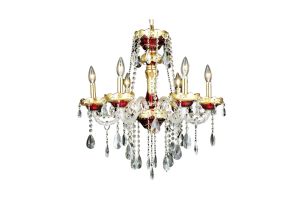 Goshen Traditional 6 Lights Hanging Fixture Chandelier in Gold & Red Finish