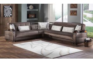 Istikbal Natural Convertible Sectional Sofa in Prestige Brown