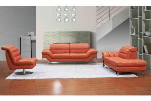 J&M Astro Italian Leather Living Room Set in Pumpkin