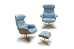 J&M Karma Lounge Chair with Ottoman in Blue