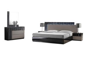 J&M Roma Modern Bedroom Set in Black & Grey Lacquer