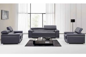 J&M Soho Leather Living Room Set in Grey