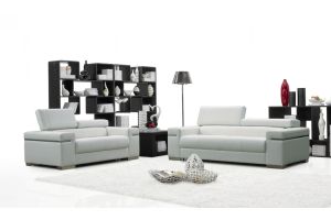 J&M Soho Leather Living Room Set in White