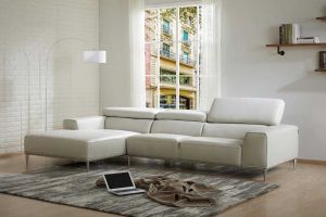 LeCoultre Leather Sectional Sofa in Light Gray