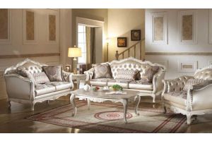 Lewes Traditional Living Room Set in Rose Gold & Pearl White