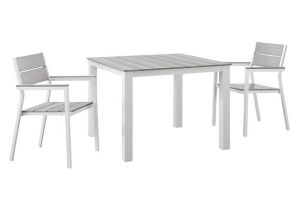 Maine 3 Piece Outdoor Patio Dining Set in White Light Gray