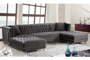 Meridian 631 Moda Velvet 3 Piece Sectional Sofa in Grey