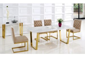 Meridian 712 Cameron Dining Room Set in Rich Gold & Beige