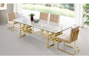 Meridian 714 Pierre Dining Room Set in Rich Gold & Beige
