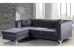 Meridian 660 Eliana Velvet Reversible Sectional Sofa in Grey