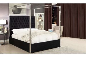 Meridian Porter Canopy Bed in Black Velvet