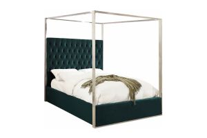 Meridian Porter Canopy Bed in Green Velvet