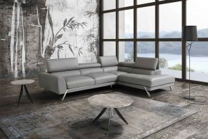 Mood Italian Leather Sectional Sofa in Grey