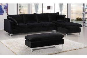 Naomi Velvet Reversible Sectional Sofa Black & Chrome