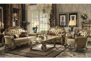 Peter Leather Traditional Living Room Set in Gold Patina