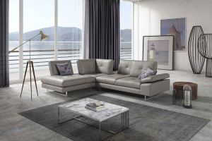 Prive Italian Premium Leather Sectional Sofa in Grey