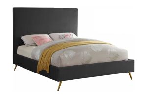 Province Contemporary Velvet Bed in Grey & Gold