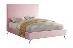 Province Contemporary Velvet Bed in Pink & Chrome