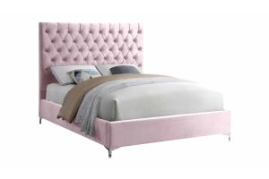 Rhode Contemporary Velvet Bed in Pink & Chrome