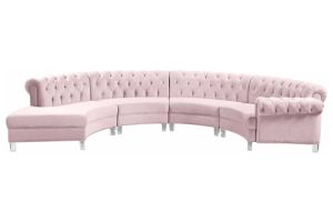 Rome Contemporary 4 Piece Velvet Sectional Sofa in Pink