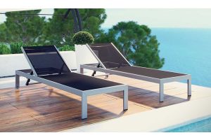 Shore Outdoor Patio Aluminum Chaise in Silver Black (Set of 2)