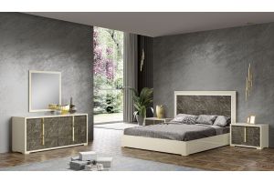 Sonia Premium Bedroom Set in Pearl/Gold