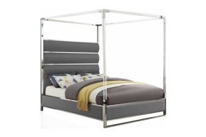 Toronto Contemporary Faux Leather Bed in Grey