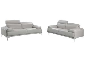 Tulsa Premium Leather Living Room Set in Light Grey
