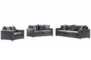 Unalaska Contemporary Living Room Set in Gray & Chrome