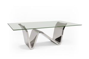 Clanton Modern Rectangle Dining Table with Glass Top in Clear